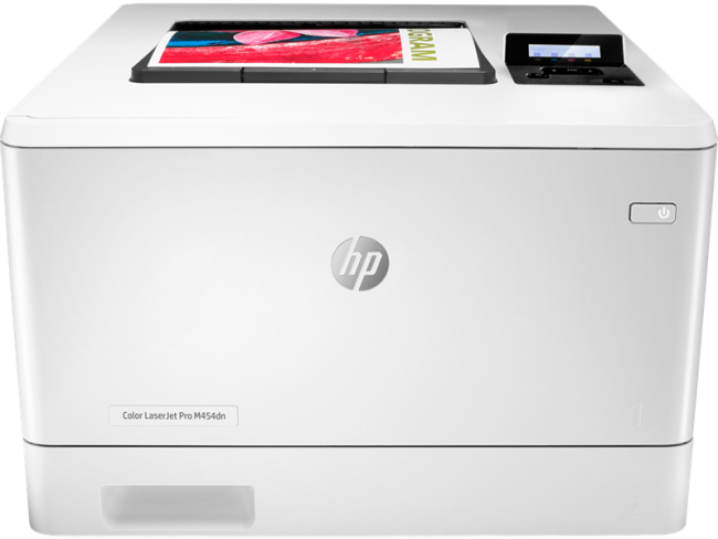 HP Color LaserJet Pro M454dn Printer (A4,600x600dpi,27(27)ppm,ImageREt3600,256Mb,Duplex, 2trays 50+250,USB2.0/GigEth, ePrint, AirPrint, PS3, 1y warr, 4Ctgs1200pages in box, repl. CF389A)